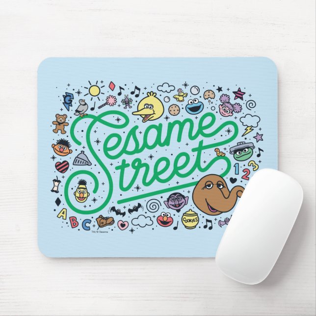 Sesame Sesame | Sesame Street Green Doodle Script Mouse Pad (With Mouse)