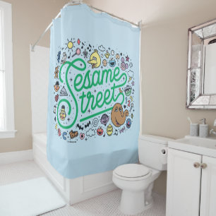 Sesame Sesame   Sesame Street Green Doodle Script Shower Curtain