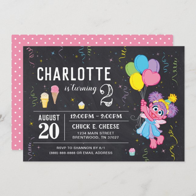 Sesame Street | Abby Cadabby Chalkboard Birthday Invitation (Front/Back)