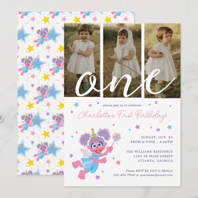 Sesame Street Abby Cadabby Photo Collage Birthday Invitation (Front/Back)