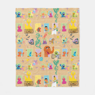 Sesame Street Apartment Windows Pattern Fleece Blanket