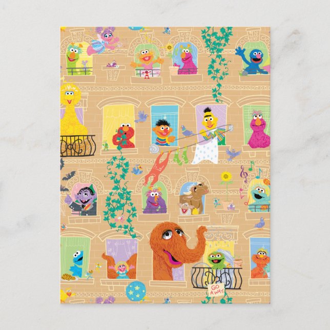Sesame Street Apartment Windows Pattern Postcard (Front)