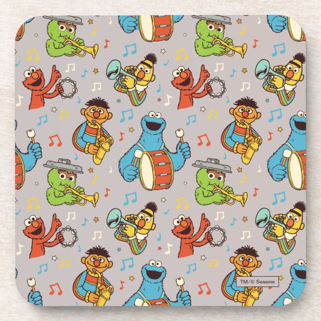 Sesame Street Band Grey Pattern Coaster (Front)