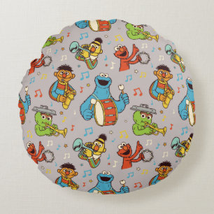Sesame Street Band Grey Pattern Round Cushion