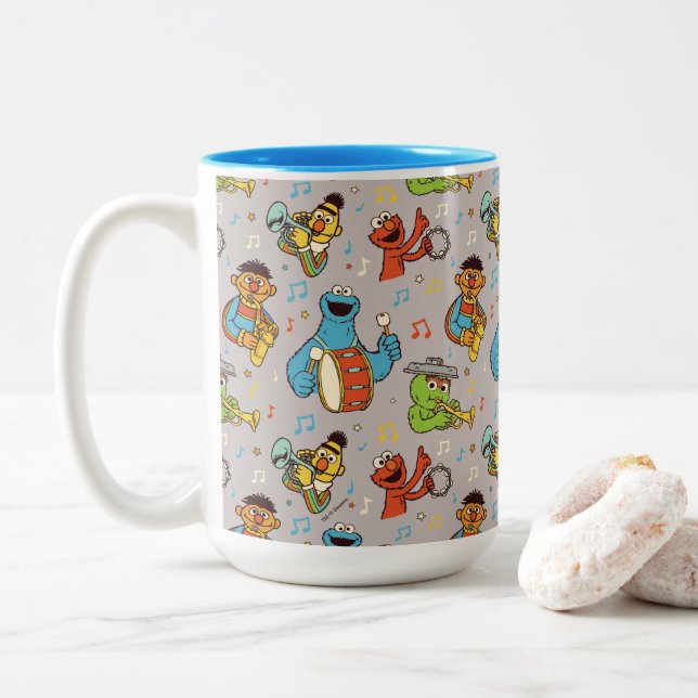 Sesame Street Band Grey Pattern Two-Tone Coffee Mug (With Donut)