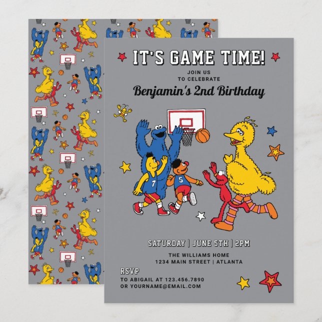 Sesame Street Basketball Birthday Invitation (Front/Back)