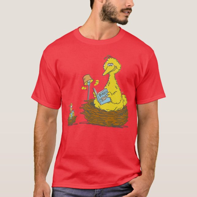 Sesame Street Big Bird And Little Bird Reading gir T-Shirt (Front)
