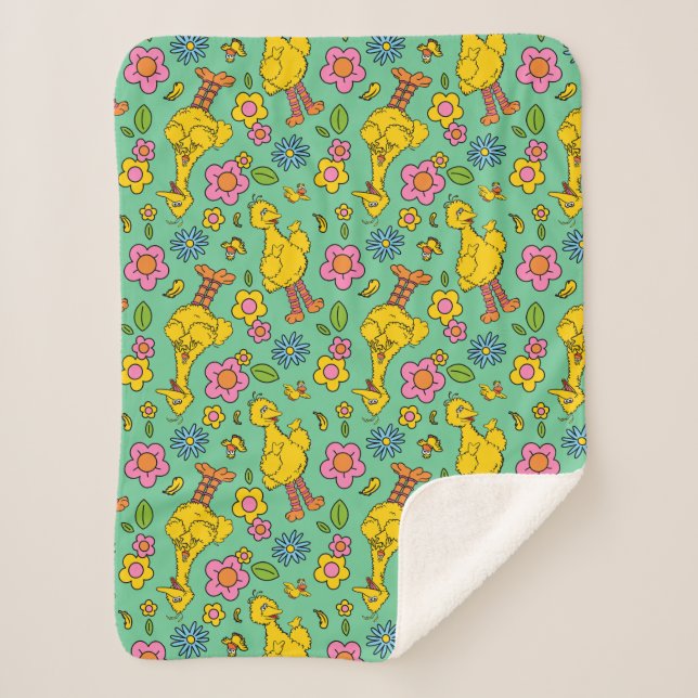 Sesame Street | Big Bird & Little Bird Pattern Sherpa Blanket (Front)