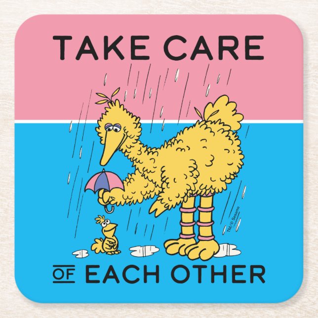 Sesame Street | Big Bird Take Care of Each Other Square Paper Coaster (Front)