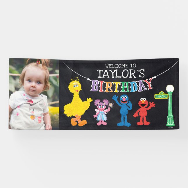 Sesame Street Chalkboard Rainbow Birthday Welcome Banner (Horizontal)