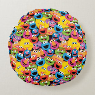 Sesame Street Character Faces Pattern Round Cushion