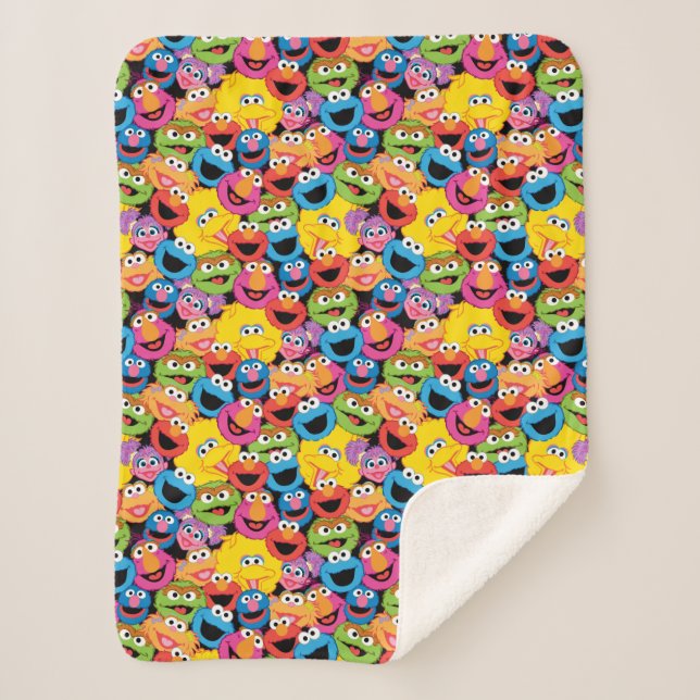 Sesame Street Character Faces Pattern Sherpa Blanket (Front)