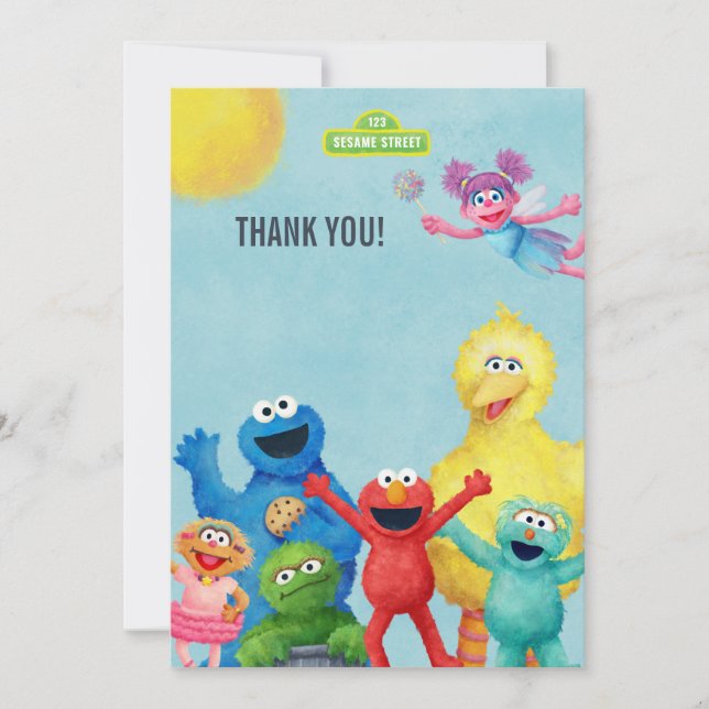 Sesame Street Character Illustration Birthday Thank You Card (Front)
