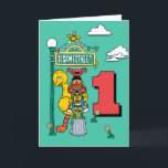 Sesame Street Characters Birthday Card<br><div class="desc">Celebrate that huge first birthday milestone with this cheerful and iconic Sesame Street Birthday Card! This design features a fun stack of beloved characters—Big Bird, Elmo, Cookie Monster, and Oscar the Grouch—piled up near the famous 123 Sesame Street signpost. The card prominently features a large, colorful number "1, " making...</div>