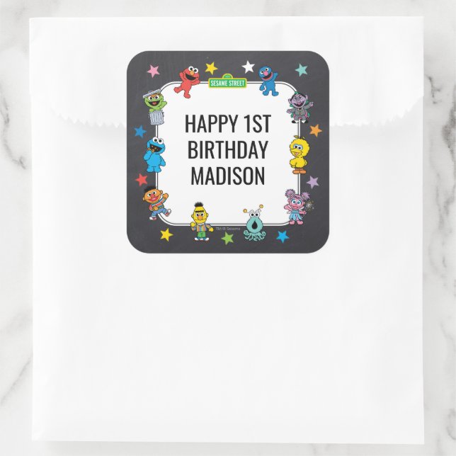 Sesame Street Characters Chalkboard Birthday Square Sticker (Bag)