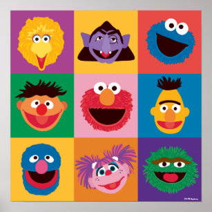 Sesame Street Characters   Colorblock Grid Poster