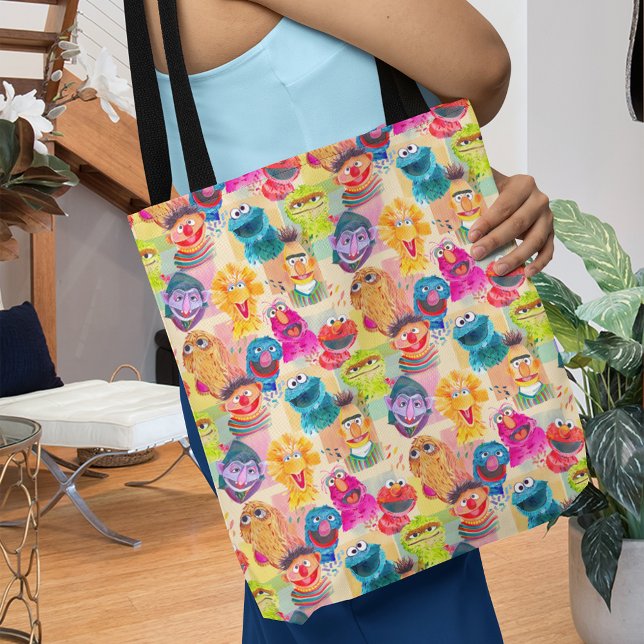Sesame Street Characters | Colourful Pattern Tote Bag (Person carrying tote bag)