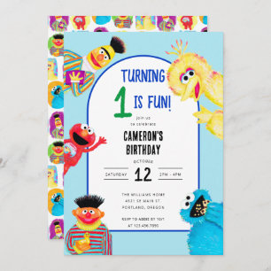 Sesame Street Characters First Birthday Party Invitation