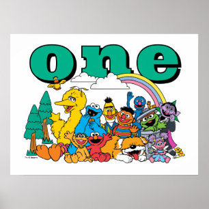 Sesame Street Characters First Birthday Poster