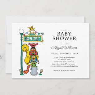 Sesame Street Characters & Street Sign Baby Shower Invitation