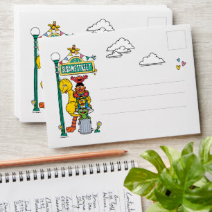 Sesame Street Characters & Street Sign Birthday En Envelope