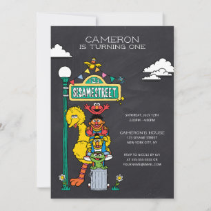 Sesame Street Characters & Street Sign Birthday Invitation