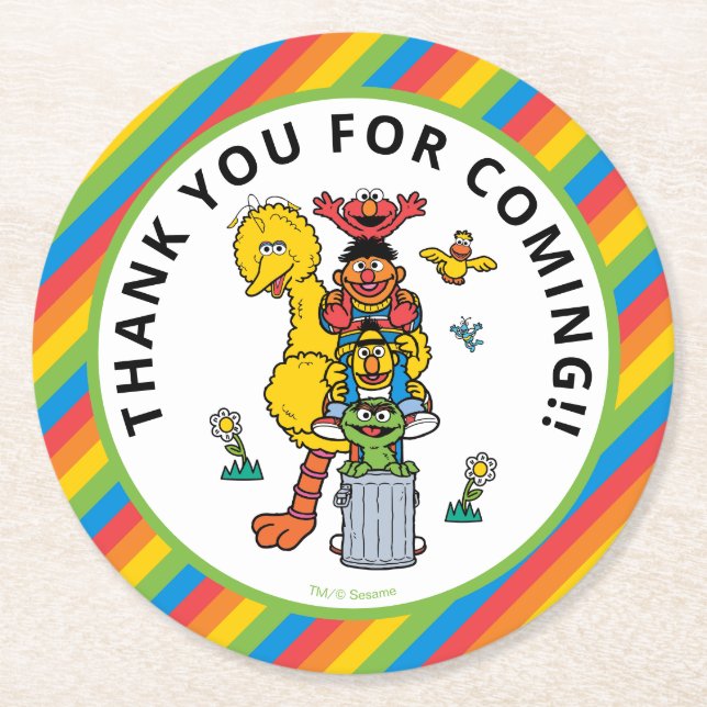 Sesame Street Characters & Street Sign Round Paper Coaster (Front)
