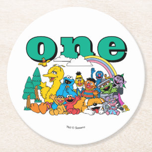 Sesame Street Characters & Street Sign Round Paper Coaster