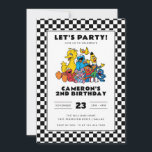 Sesame Street Chequerboard Birthday Invitation<br><div class="desc">This colourful Sesame Street birthday invitation features all your favourite characters, including Elmo, Big Bird, Cookie Monster, Abby Cadabby, and Oscar the Grouch, gathered together in a cheerful design. Surrounded by a bold black-and-white chequerboard border, this invitation combines playful fun with a modern look. Personalise with your child’s name, age,...</div>