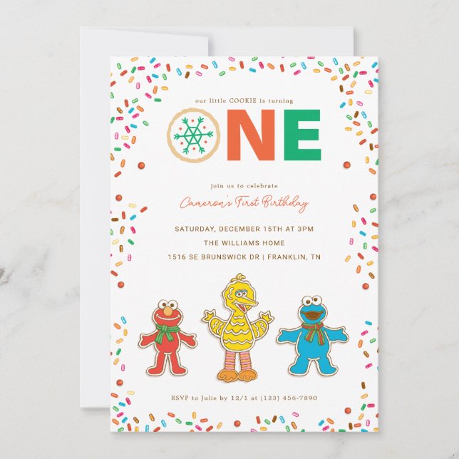 Sesame Street Chirstmas Cookie First Birthday Invitation (Front)