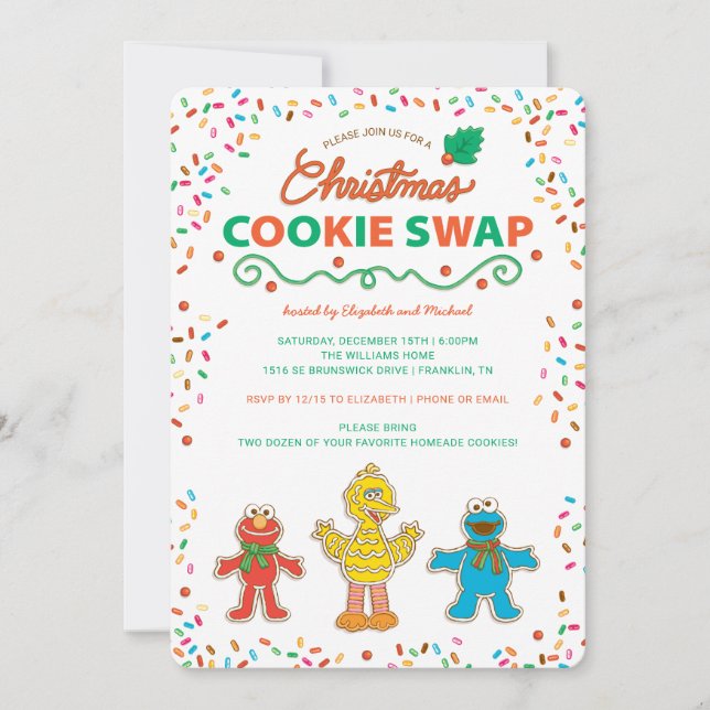 Sesame Street Christmas Cookie Swap Holiday Card (Front)