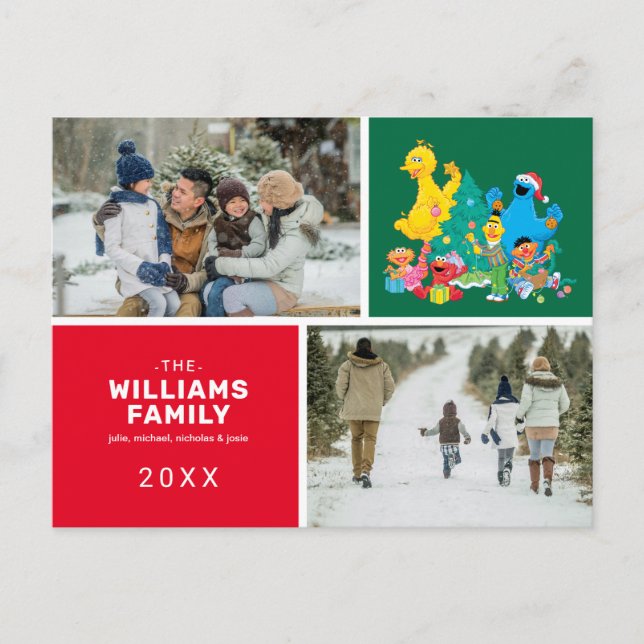 Sesame Street Christmas Family Photo Holiday Postcard (Front)
