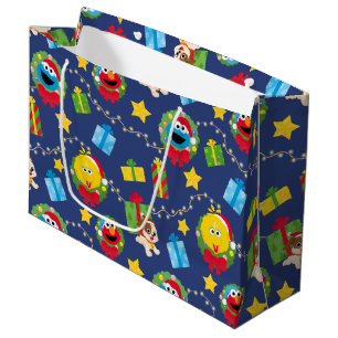 Sesame Street Christmas Lights Pattern Large Gift Bag