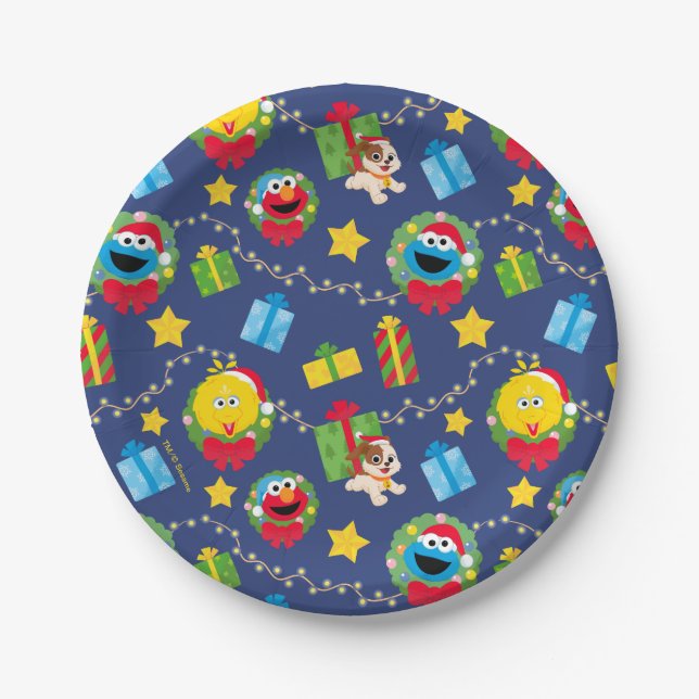Sesame Street Christmas Lights Pattern Paper Plate (Front)