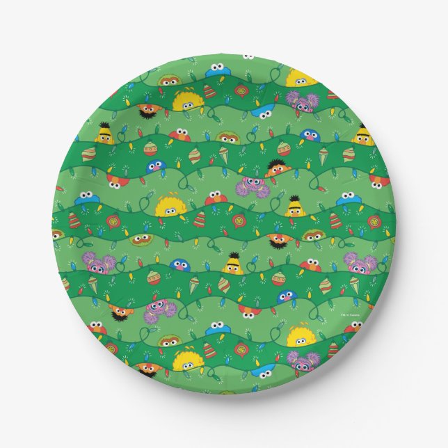 Sesame Street Christmas Lights Pattern Paper Plate (Front)