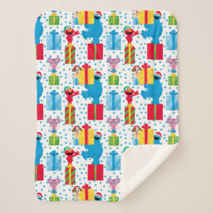 Sesame Street Christmas Presents Pattern Sherpa Blanket