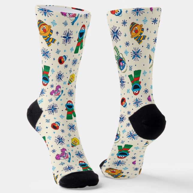 Sesame Street Christmas Snowflake Pattern Socks (Angled)