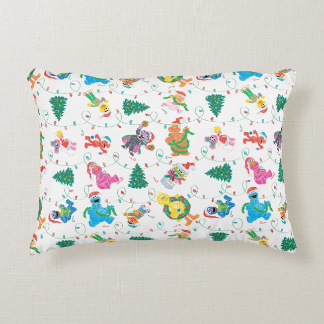 Sesame Street Christmas Tree Pattern Decorative Cushion (Front)