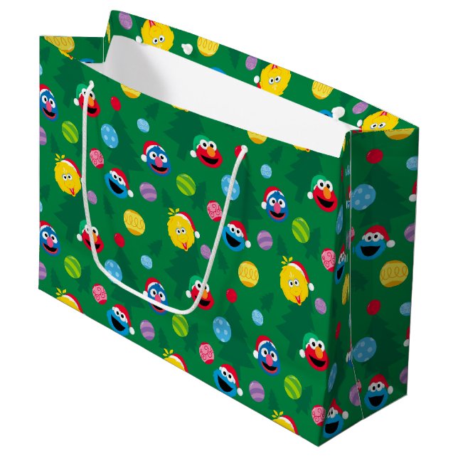 Sesame Street Christmas Tree Pattern Large Gift Bag (Front Angled)