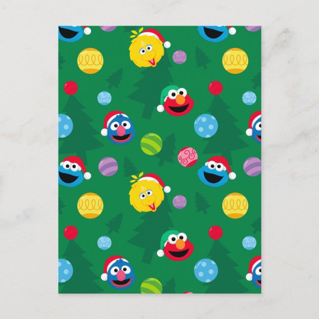 Sesame Street Christmas Tree Pattern Postcard (Front)