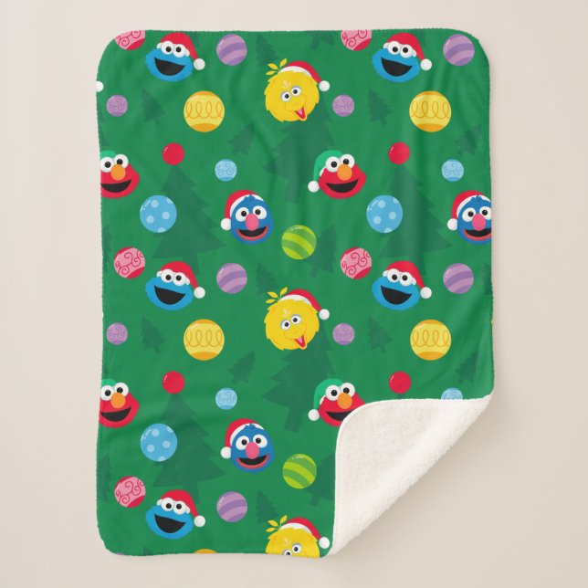 Sesame Street Christmas Tree Pattern Sherpa Blanket (Front)