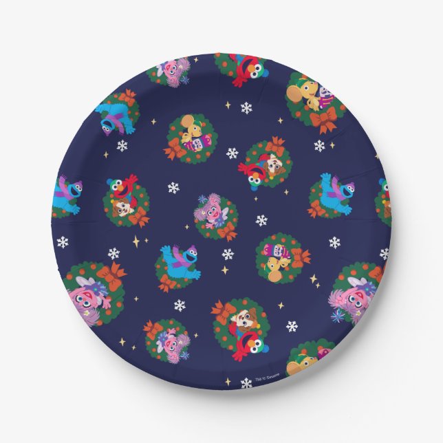 Sesame Street Christmas Wreath Pattern Paper Plate (Front)