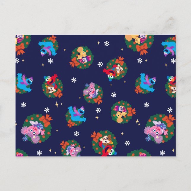 Sesame Street Christmas Wreath Pattern Postcard (Front)