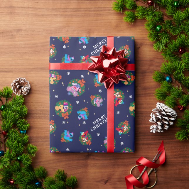 Sesame Street Christmas Wreath Pattern Wrapping Paper (Holiday Gift)