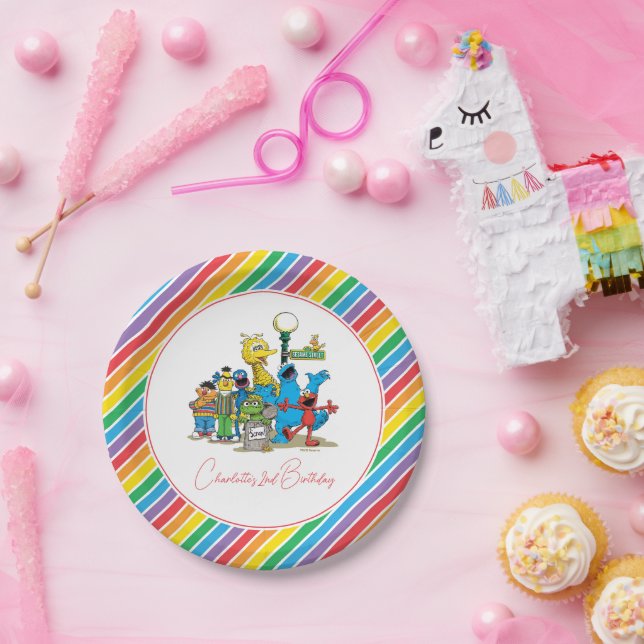 Sesame Street Colorful Rainbow Birthday Paper Plate (Party)