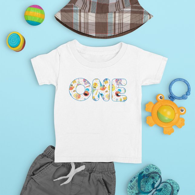 Sesame Street Confetti Pattern First Birthday Baby T-Shirt (T-shirt with outfit)