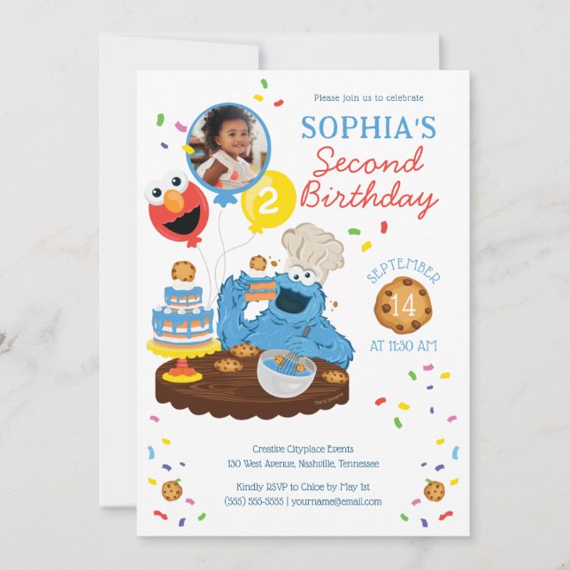 Sesame Street | Cookie Monster Cake Photo Birthday Invitation (Front)