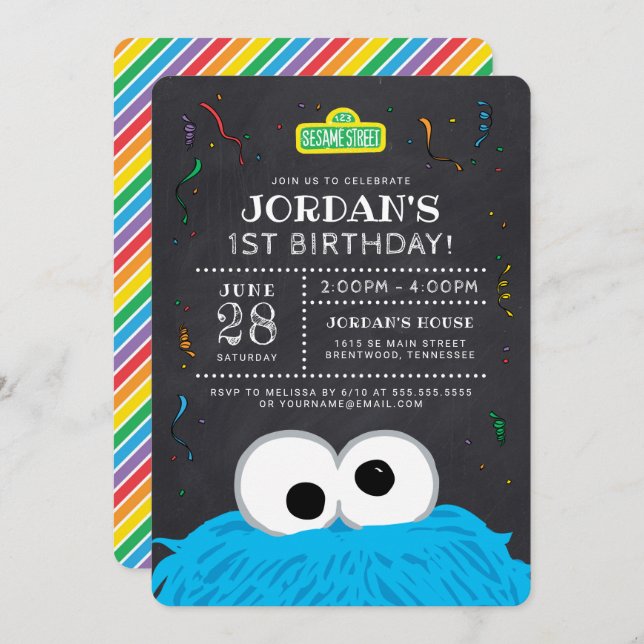 Sesame Street | Cookie Monster Chalkboard Birthday Invitation (Front/Back)