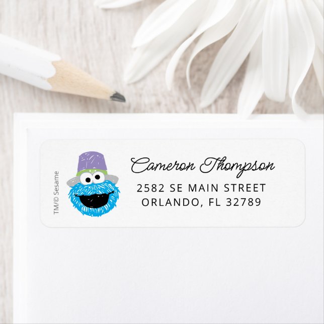 Sesame Street Cookie Monster Confetti Birthday Return Address Label (Insitu)