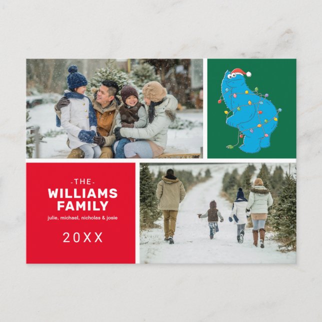 Sesame Street | Cookie Monster Family Photo Holiday Postcard (Front)